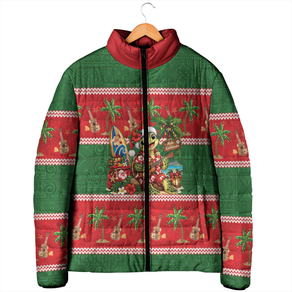 Hawaii Christmas Mele Kalikimaka Padded Jacket Aloha Turtle Santa With Ukulele LT14 - Polynesian Pride