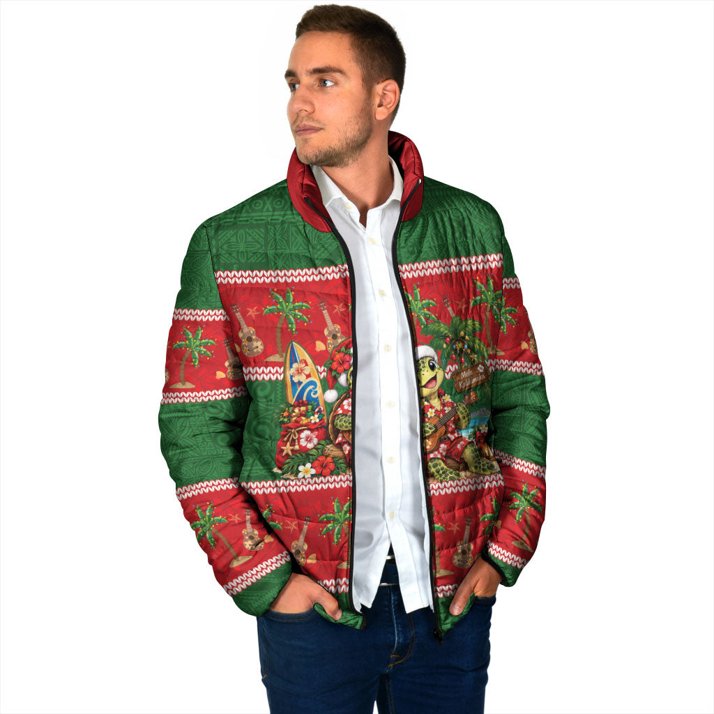 Hawaii Christmas Mele Kalikimaka Padded Jacket Aloha Turtle Santa With Ukulele LT14 - Polynesian Pride