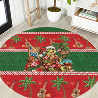 Hawaii Christmas Mele Kalikimaka Round Carpet Aloha Turtle Santa With Ukulele LT14 Red - Polynesian Pride