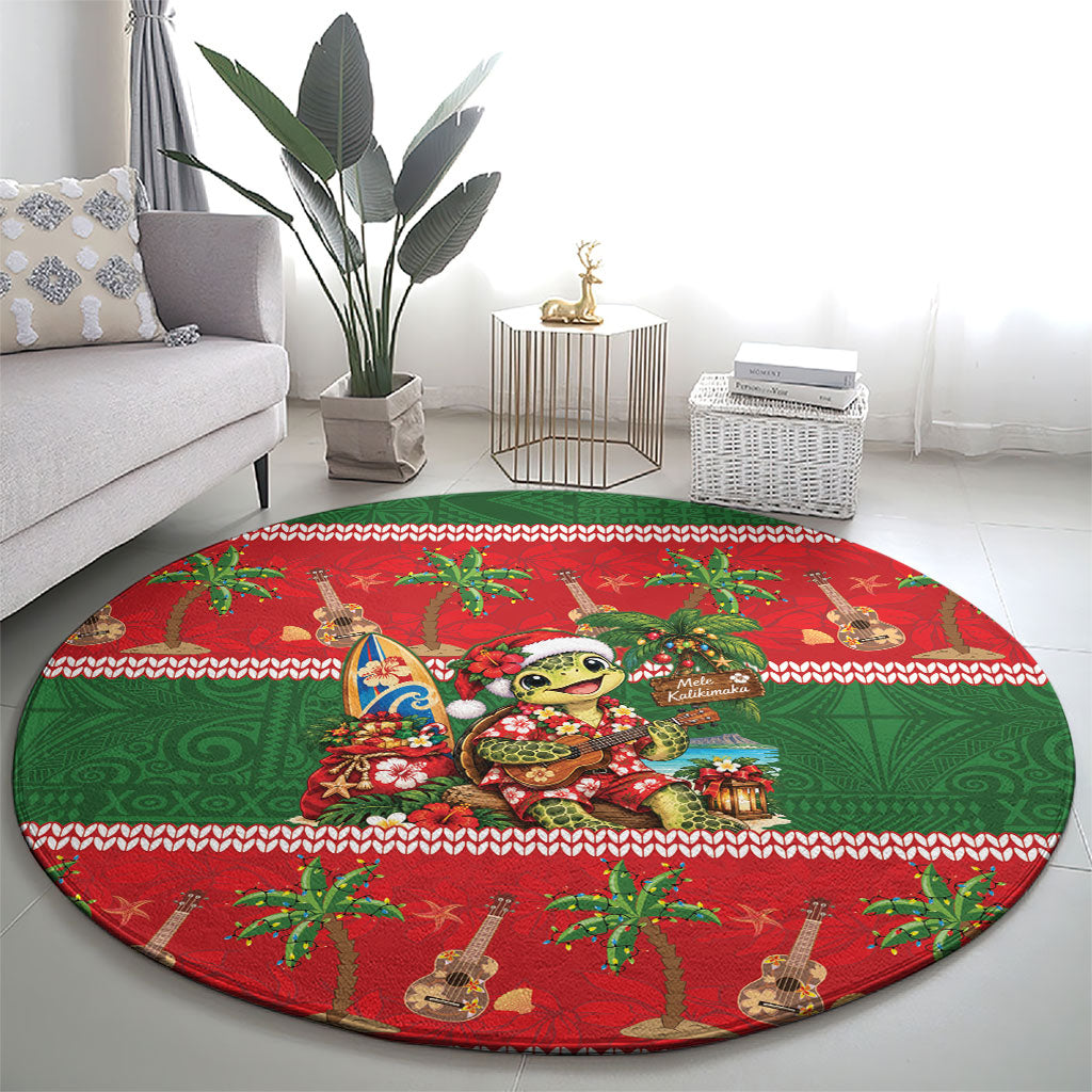 Hawaii Christmas Mele Kalikimaka Round Carpet Aloha Turtle Santa With Ukulele LT14 - Polynesian Pride