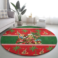 Hawaii Christmas Mele Kalikimaka Round Carpet Aloha Turtle Santa With Ukulele LT14 - Polynesian Pride