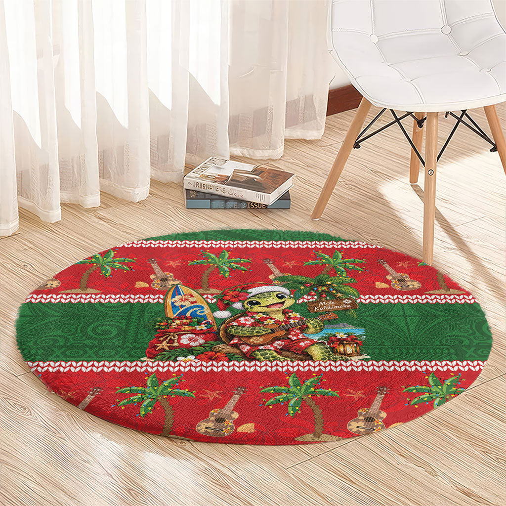 Hawaii Christmas Mele Kalikimaka Round Carpet Aloha Turtle Santa With Ukulele LT14 - Polynesian Pride