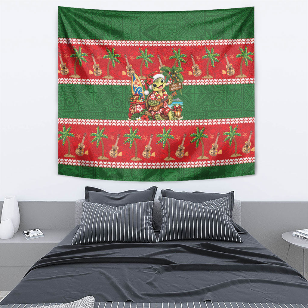 Hawaii Christmas Mele Kalikimaka Tapestry Aloha Turtle Santa With Ukulele LT14 - Polynesian Pride