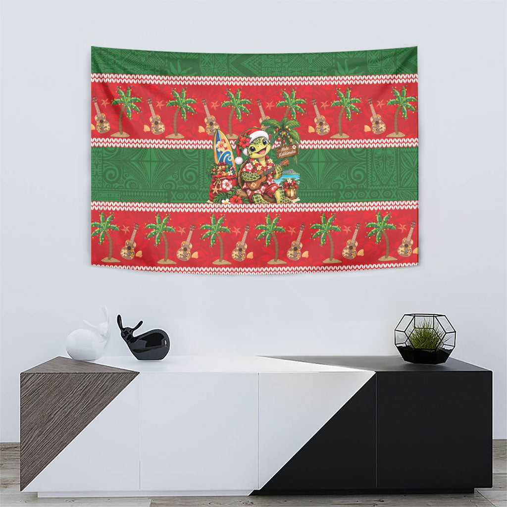 Hawaii Christmas Mele Kalikimaka Tapestry Aloha Turtle Santa With Ukulele LT14 - Polynesian Pride
