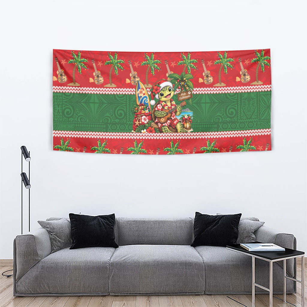 Hawaii Christmas Mele Kalikimaka Tapestry Aloha Turtle Santa With Ukulele LT14 - Polynesian Pride