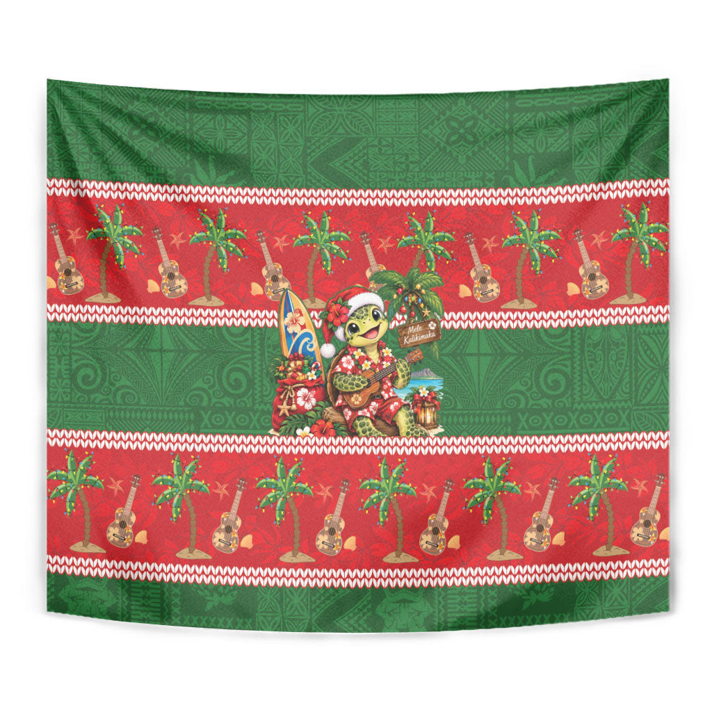 Hawaii Christmas Mele Kalikimaka Tapestry Aloha Turtle Santa With Ukulele LT14 - Polynesian Pride