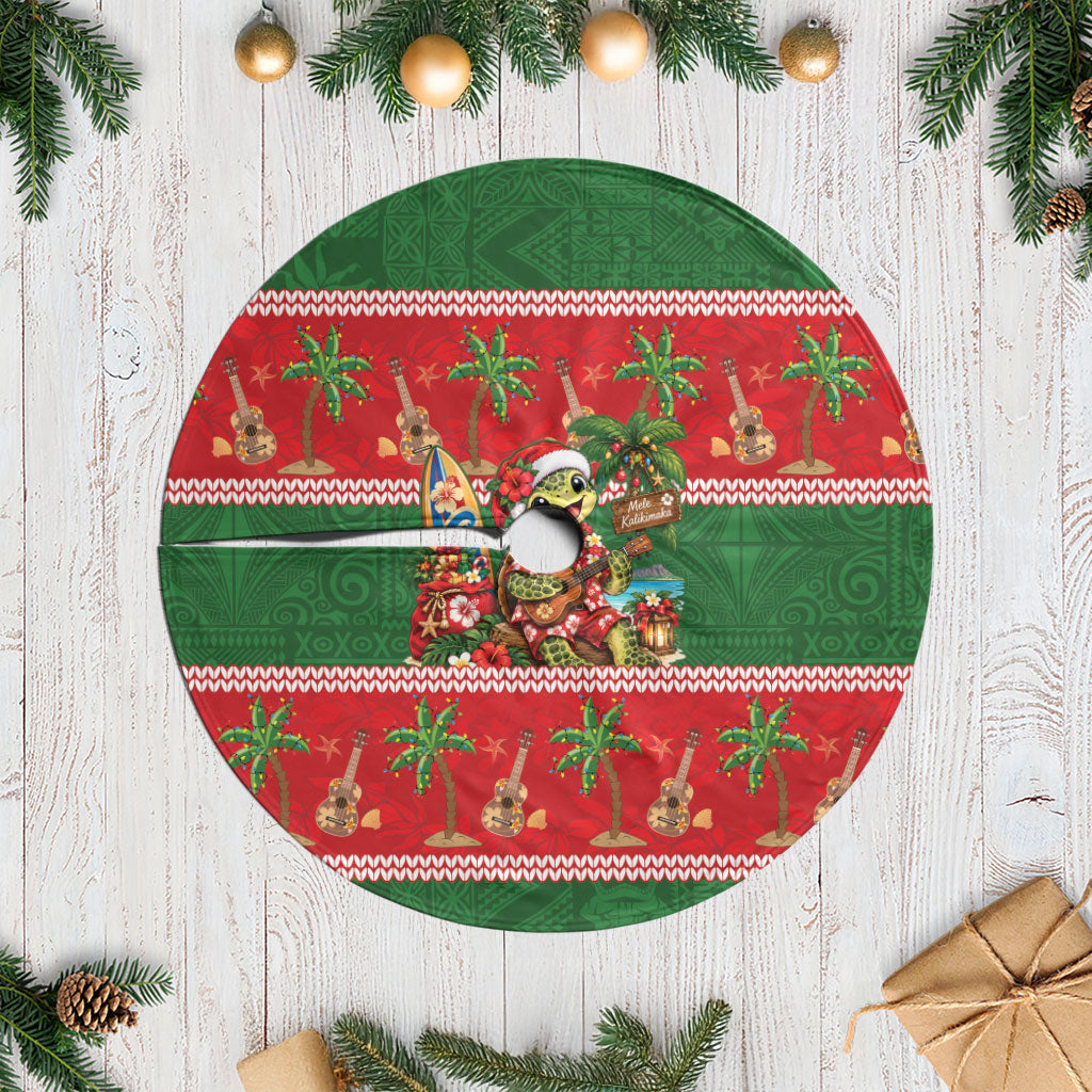 Hawaii Christmas Mele Kalikimaka Tree Skirt Aloha Turtle Santa With Ukulele LT14 Casual Red - Polynesian Pride