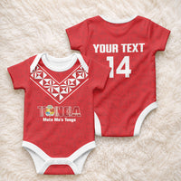 Mate Maa Tonga Rugby Custom Baby Onesie 2026 Tongan Ngatu Pattern Red LT14 - Polynesian Pride