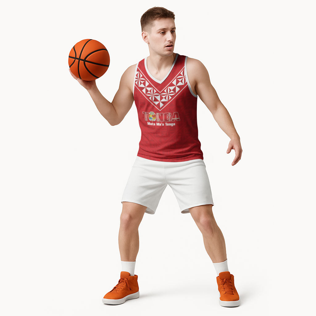 Mate Maa Tonga Rugby Custom Basketball Jersey 2026 Tongan Ngatu Pattern Red LT14 - Polynesian Pride