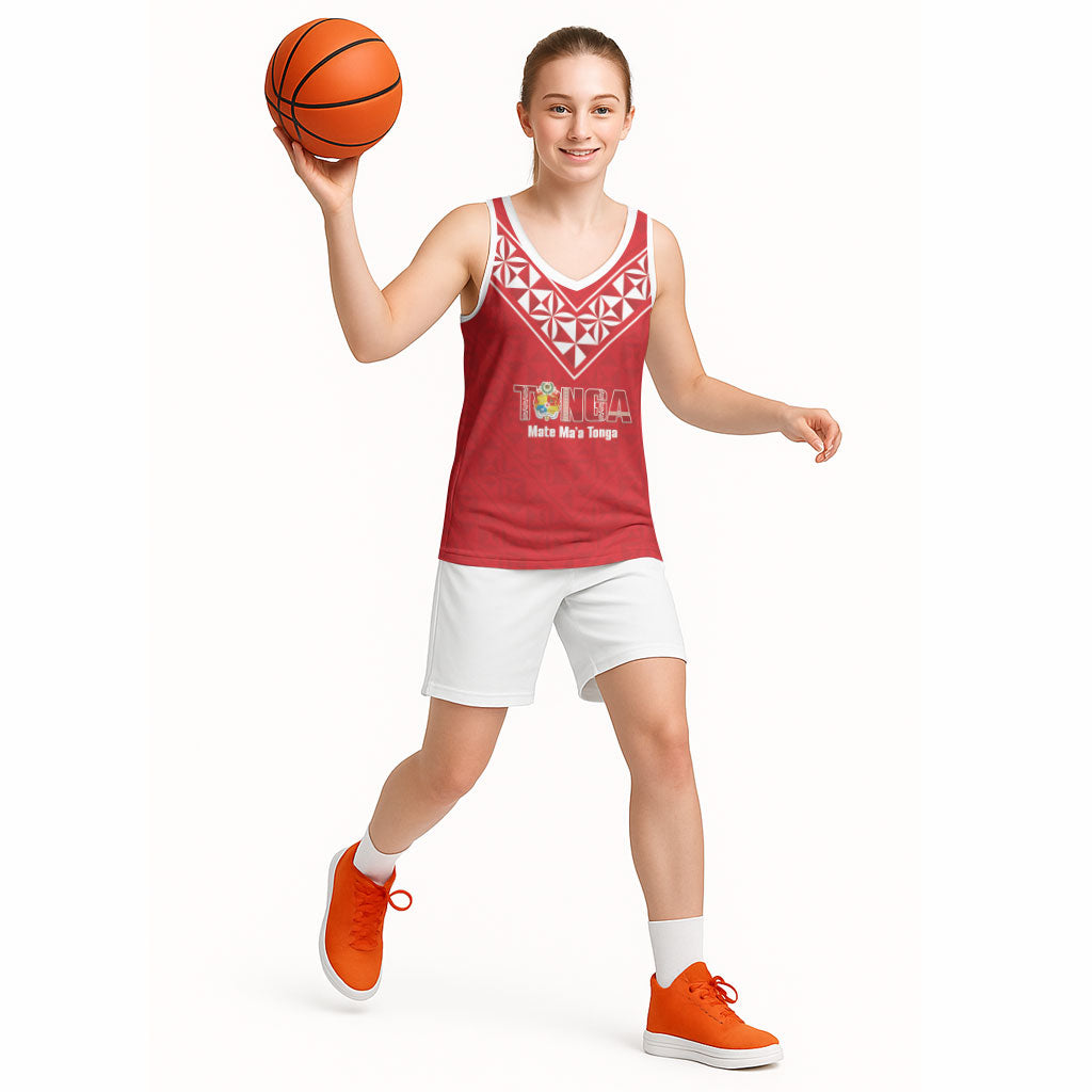 Mate Maa Tonga Rugby Custom Basketball Jersey 2026 Tongan Ngatu Pattern Red LT14 - Polynesian Pride