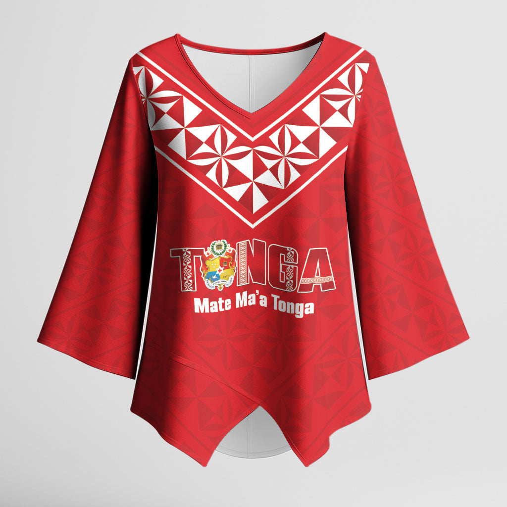 Mate Maa Tonga Rugby Custom Kimono Sleeve Blouse 2026 Tongan Ngatu Pattern Red LT14 Female Red - Polynesian Pride