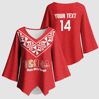 Mate Maa Tonga Rugby Custom Kimono Sleeve Blouse 2026 Tongan Ngatu Pattern Red LT14 - Polynesian Pride