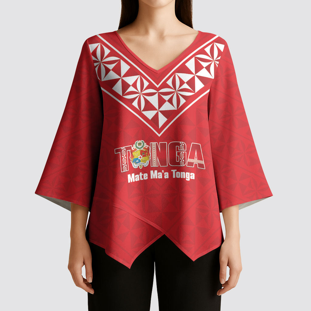 Mate Maa Tonga Rugby Custom Kimono Sleeve Blouse 2026 Tongan Ngatu Pattern Red LT14 - Polynesian Pride