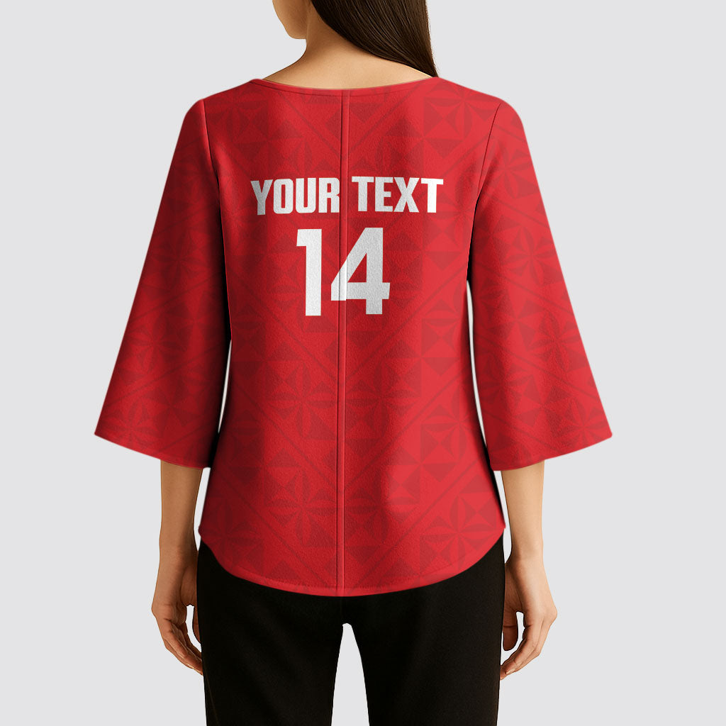 Mate Maa Tonga Rugby Custom Kimono Sleeve Blouse 2026 Tongan Ngatu Pattern Red LT14 - Polynesian Pride