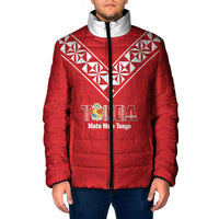 Mate Maa Tonga Rugby Custom Padded Jacket 2026 Tongan Ngatu Pattern Red LT14 Men Red - Polynesian Pride