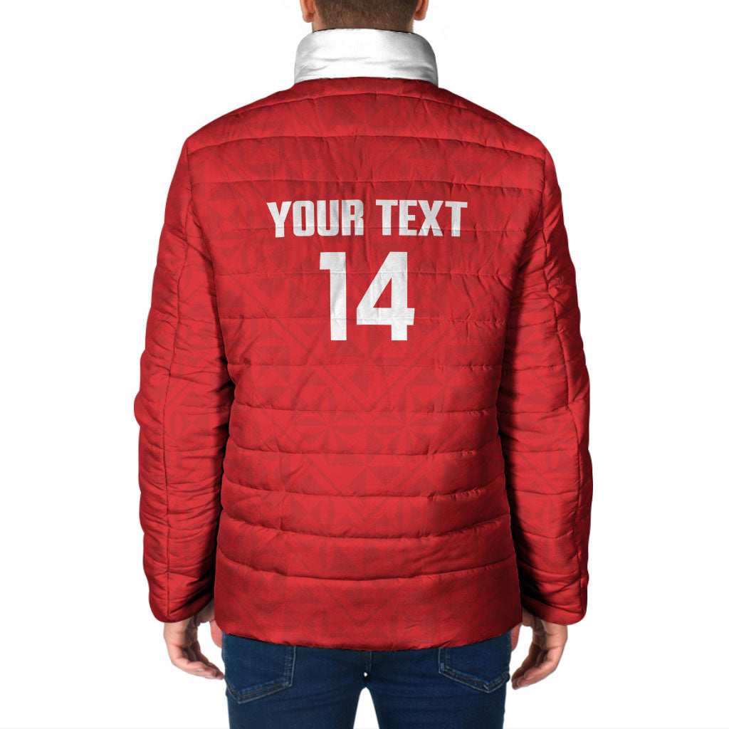 Mate Maa Tonga Rugby Custom Padded Jacket 2026 Tongan Ngatu Pattern Red LT14 - Polynesian Pride