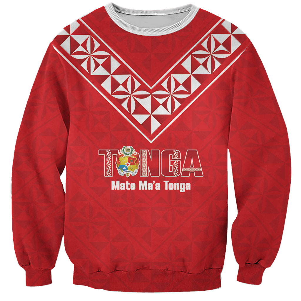 Mate Maa Tonga Rugby Custom Sweatshirt 2026 Tongan Ngatu Pattern Red LT14 Unisex Red - Polynesian Pride