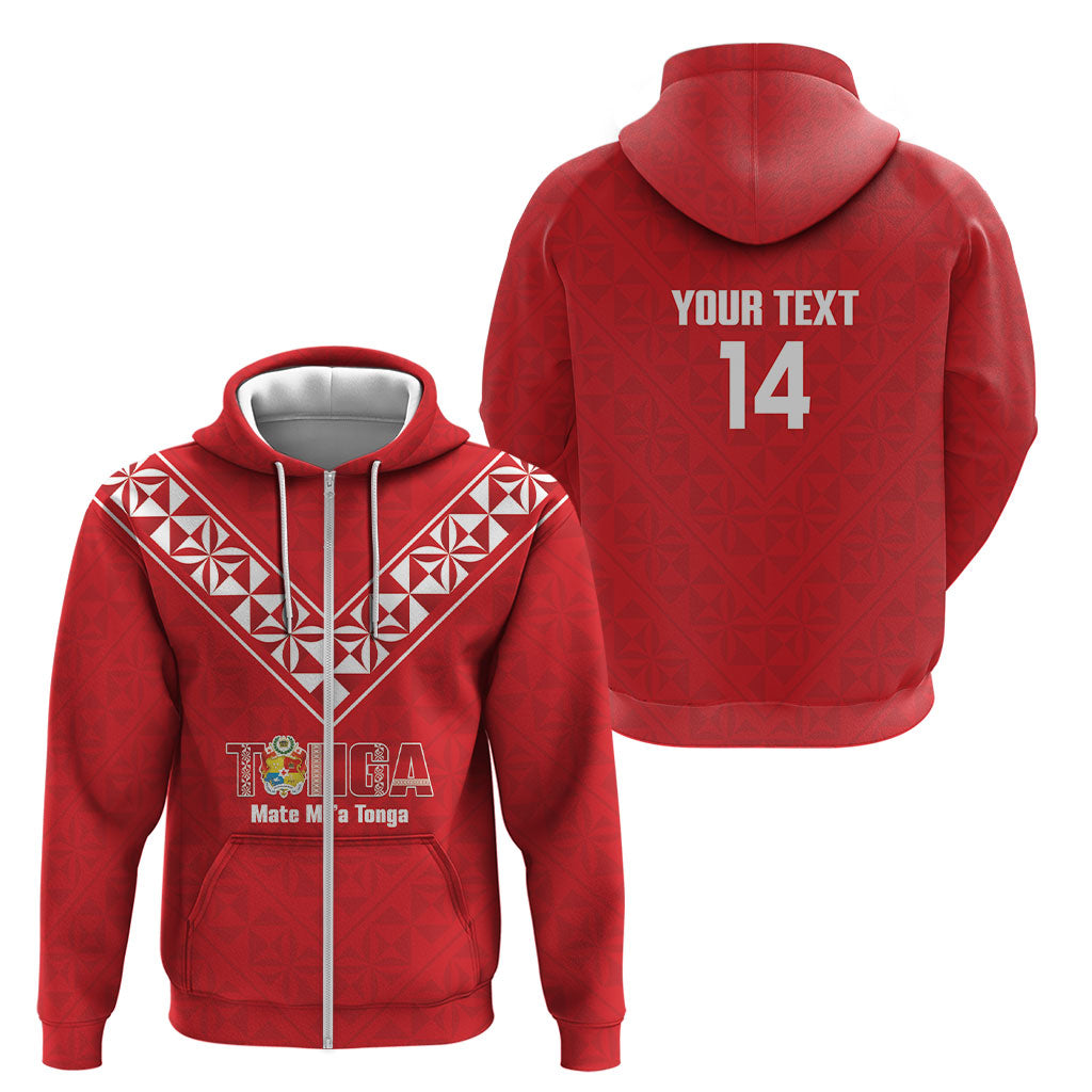 Mate Maa Tonga Rugby Custom Zip Hoodie 2026 Tongan Ngatu Pattern Red LT14 - Polynesian Pride