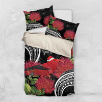 Personalized Mele Kalikimaka Hawaii Bedding Set I'iwi Bird With Ohia Lehua - Black Color LT14 US Twin 172cm x 218cm Black - Polynesian Pride