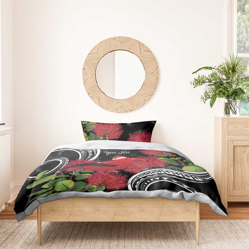 Personalized Mele Kalikimaka Hawaii Bedding Set I'iwi Bird With Ohia Lehua - Black Color LT14 - Polynesian Pride