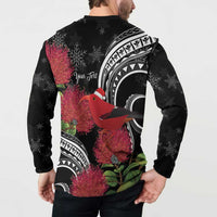 Personalized Mele Kalikimaka Hawaii Button Sweatshirt I'iwi Bird With Ohia Lehua - Black Color LT14 - Polynesian Pride