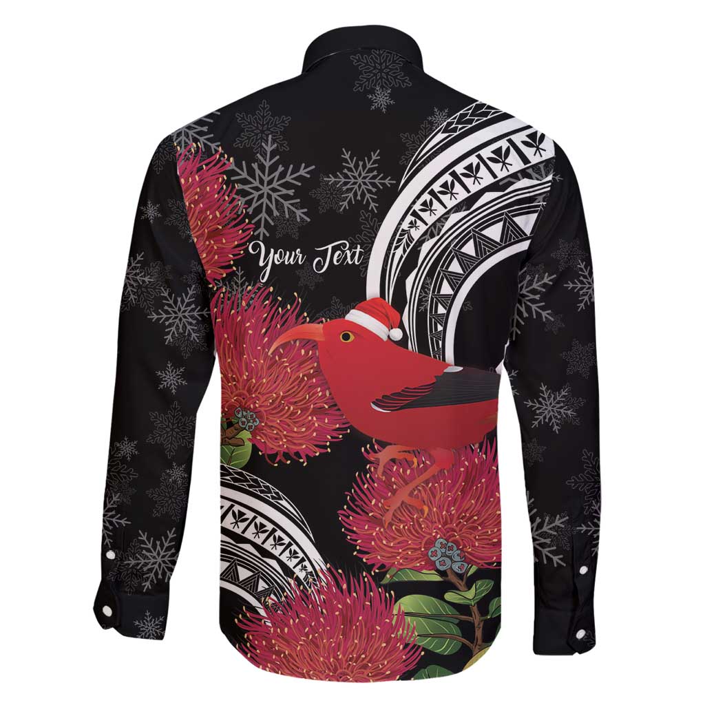 Personalized Mele Kalikimaka Hawaii Family Matching Long Sleeve Bodycon Dress and Hawaiian Shirt I'iwi Bird With Ohia Lehua - Black Color LT14 - Polynesian Pride