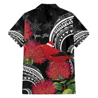 Personalized Mele Kalikimaka Hawaii Family Matching Off Shoulder Maxi Dress and Hawaiian Shirt I'iwi Bird With Ohia Lehua - Black Color LT14 - Polynesian Pride