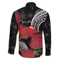 Personalized Mele Kalikimaka Hawaii Family Matching Off Shoulder Maxi Dress and Hawaiian Shirt I'iwi Bird With Ohia Lehua - Black Color LT14 - Polynesian Pride