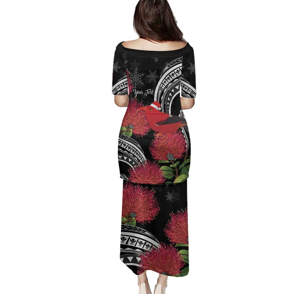Personalized Mele Kalikimaka Hawaii Family Matching Puletasi and Hawaiian Shirt I'iwi Bird With Ohia Lehua - Black Color LT14 - Polynesian Pride