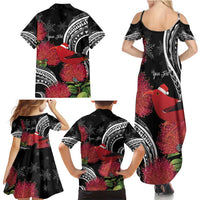 Personalized Mele Kalikimaka Hawaii Family Matching Summer Maxi Dress and Hawaiian Shirt I'iwi Bird With Ohia Lehua - Black Color LT14 - Polynesian Pride