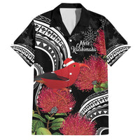 Personalized Mele Kalikimaka Hawaii Family Matching Summer Maxi Dress and Hawaiian Shirt I'iwi Bird With Ohia Lehua - Black Color LT14 Dad's Shirt - Short Sleeve Black - Polynesian Pride