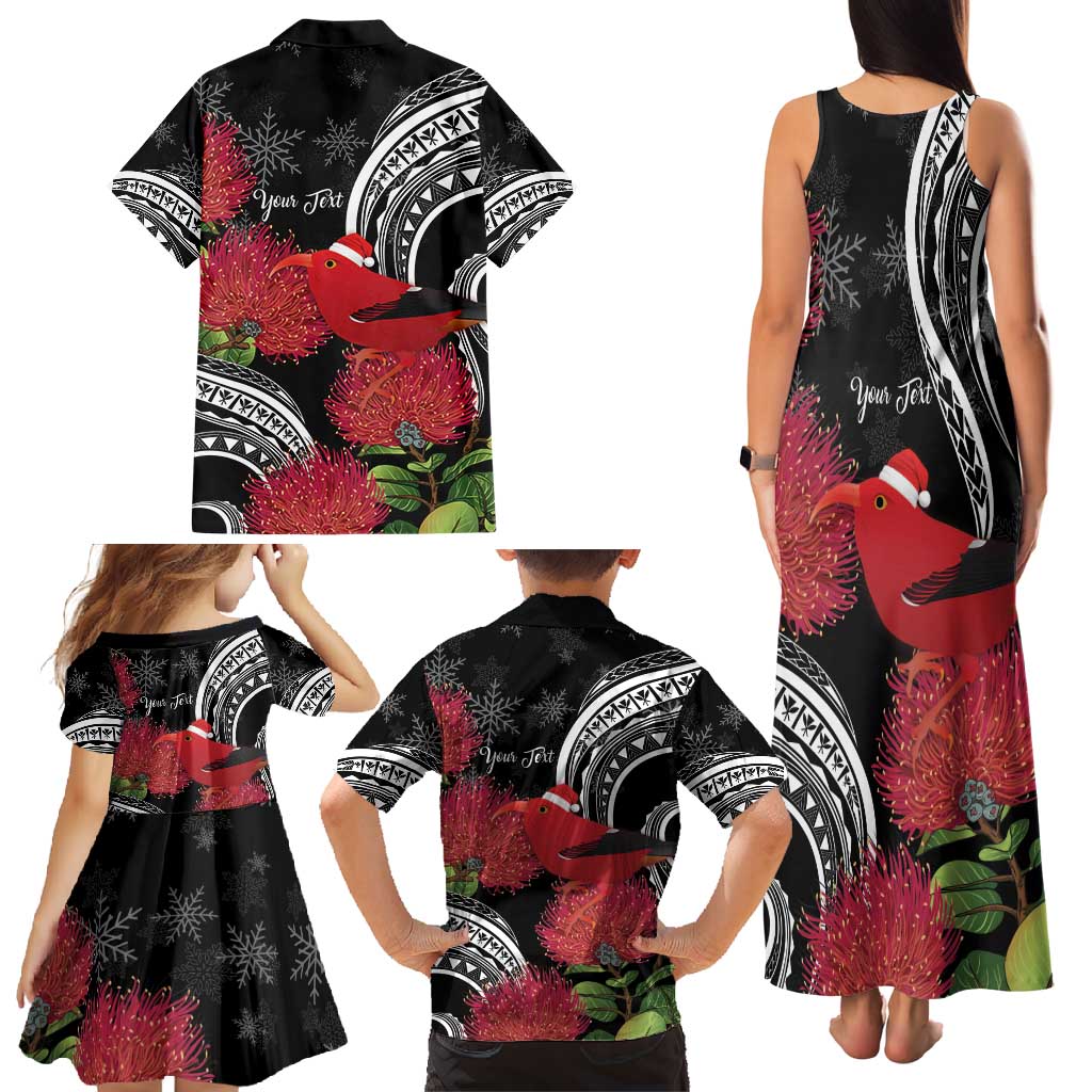 Personalized Mele Kalikimaka Hawaii Family Matching Tank Maxi Dress and Hawaiian Shirt I'iwi Bird With Ohia Lehua - Black Color LT14 - Polynesian Pride