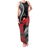Personalized Mele Kalikimaka Hawaii Family Matching Tank Maxi Dress and Hawaiian Shirt I'iwi Bird With Ohia Lehua - Black Color LT14 Mom's Dress Black - Polynesian Pride
