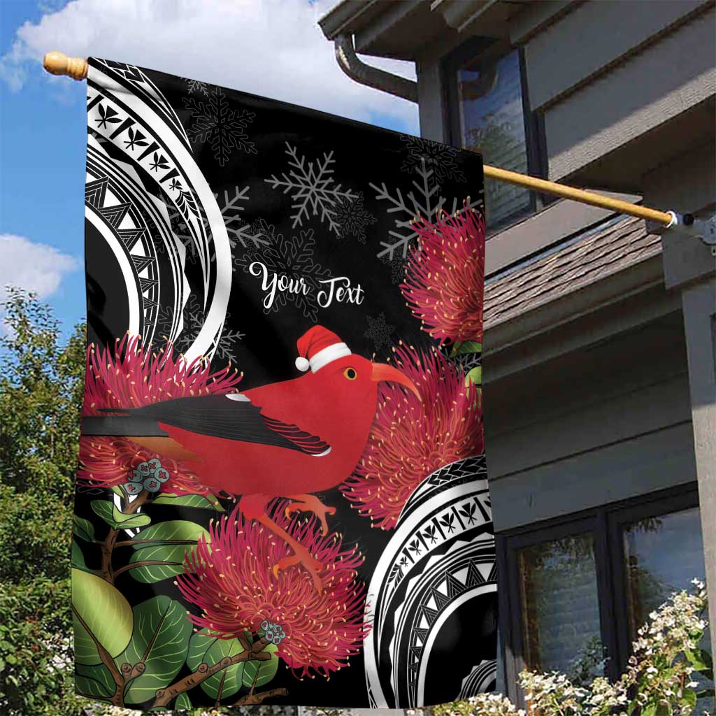Personalized Mele Kalikimaka Hawaii Garden Flag I'iwi Bird With Ohia Lehua - Black Color LT14 - Polynesian Pride