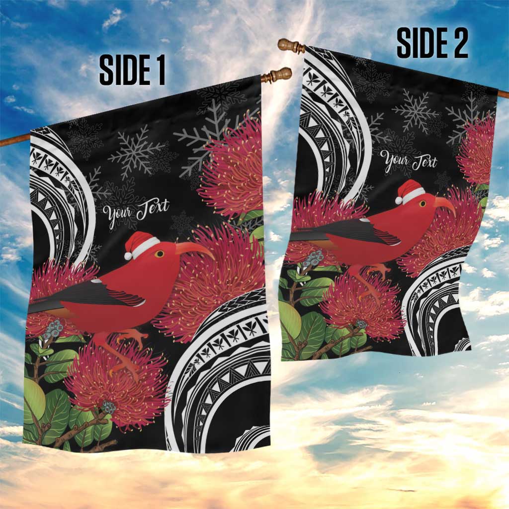 Personalized Mele Kalikimaka Hawaii Garden Flag I'iwi Bird With Ohia Lehua - Black Color LT14 - Polynesian Pride