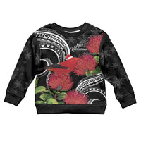 Personalized Mele Kalikimaka Hawaii Kid Ugly Christmas Sweater I'iwi Bird With Ohia Lehua - Black Color LT14 Kid Black - Polynesian Pride