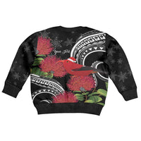 Personalized Mele Kalikimaka Hawaii Kid Ugly Christmas Sweater I'iwi Bird With Ohia Lehua - Black Color LT14 - Polynesian Pride