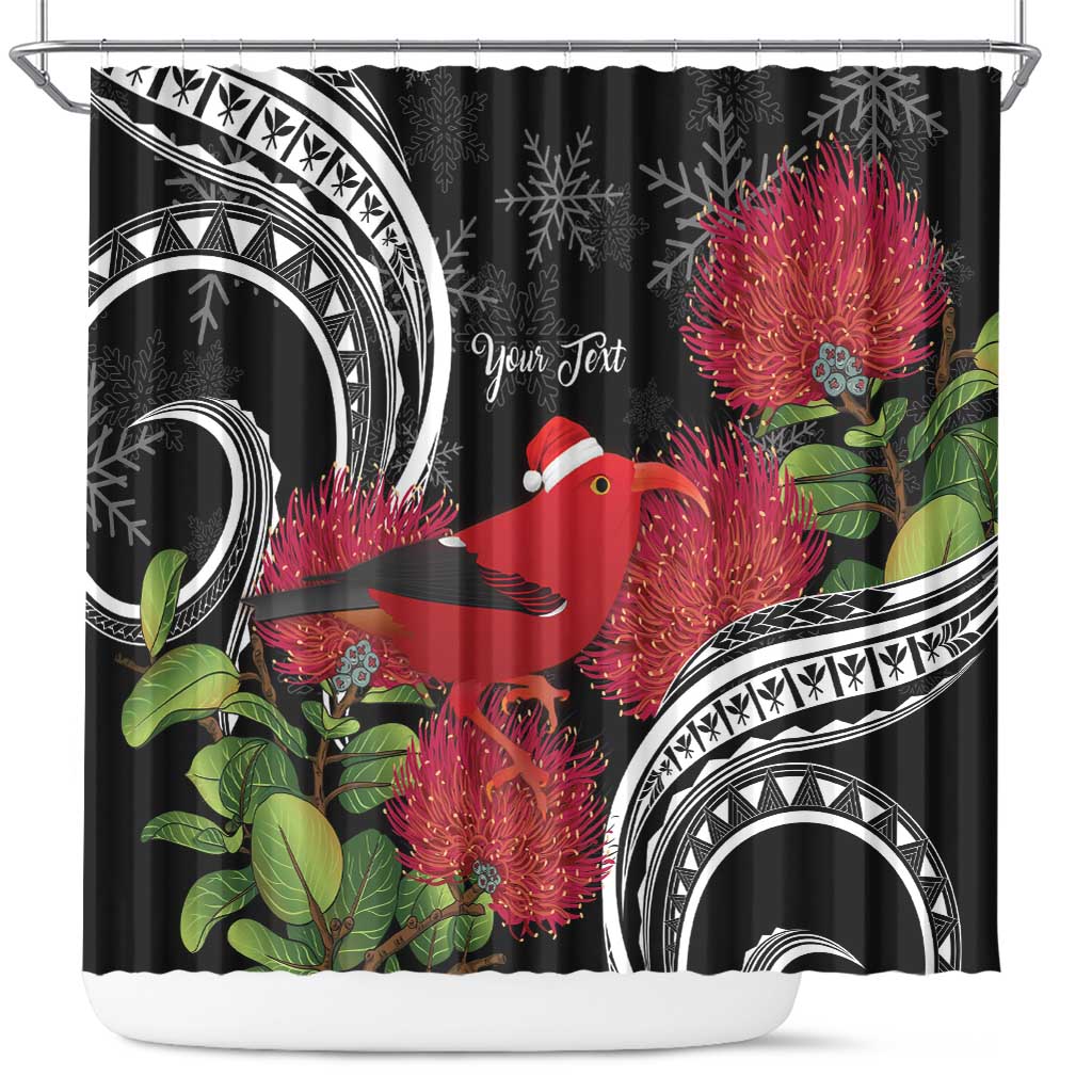 Personalized Mele Kalikimaka Hawaii Shower Curtain I'iwi Bird With Ohia Lehua - Black Color LT14 Black - Polynesian Pride