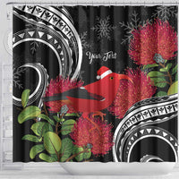 Personalized Mele Kalikimaka Hawaii Shower Curtain I'iwi Bird With Ohia Lehua - Black Color LT14 - Polynesian Pride
