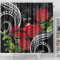 Personalized Mele Kalikimaka Hawaii Shower Curtain I'iwi Bird With Ohia Lehua - Black Color LT14 - Polynesian Pride