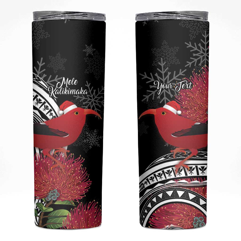 Personalized Mele Kalikimaka Hawaii Skinny Tumbler I'iwi Bird With Ohia Lehua - Black Color LT14 Black - Polynesian Pride