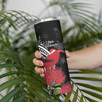 Personalized Mele Kalikimaka Hawaii Skinny Tumbler I'iwi Bird With Ohia Lehua - Black Color LT14 - Polynesian Pride