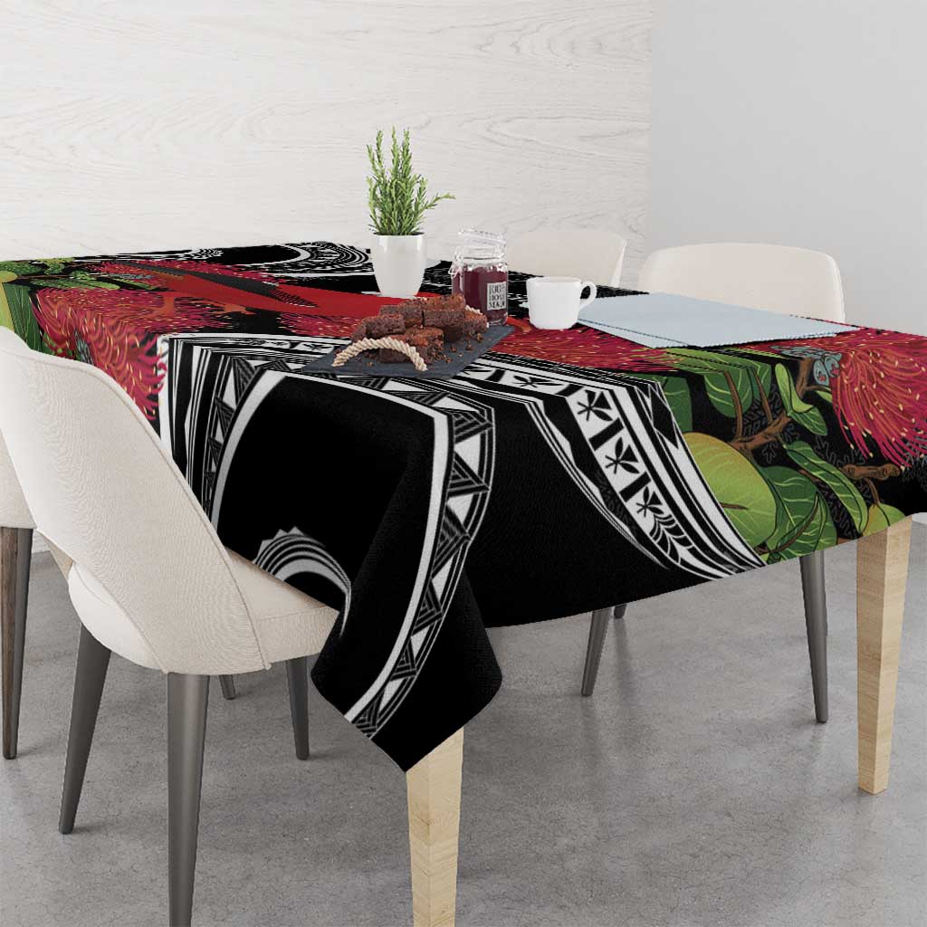 Personalized Mele Kalikimaka Hawaii Tablecloth I'iwi Bird With Ohia Lehua - Black Color LT14 - Polynesian Pride