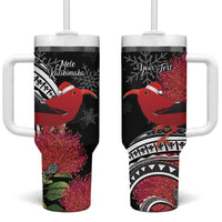 Personalized Mele Kalikimaka Hawaii Tumbler With Handle I'iwi Bird With Ohia Lehua - Black Color LT14 One Size: 40 oz Black - Polynesian Pride