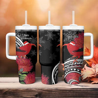 Personalized Mele Kalikimaka Hawaii Tumbler With Handle I'iwi Bird With Ohia Lehua - Black Color LT14 - Polynesian Pride