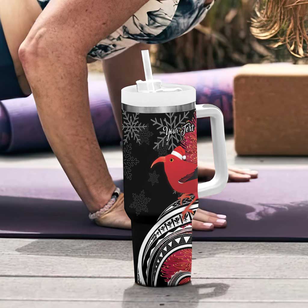 Personalized Mele Kalikimaka Hawaii Tumbler With Handle I'iwi Bird With Ohia Lehua - Black Color LT14 - Polynesian Pride