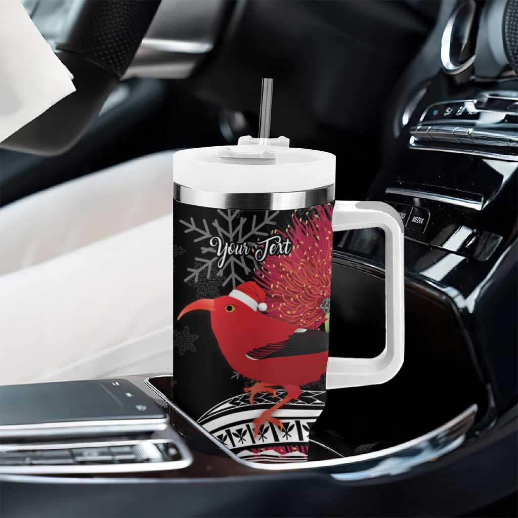 Personalized Mele Kalikimaka Hawaii Tumbler With Handle I'iwi Bird With Ohia Lehua - Black Color LT14 - Polynesian Pride