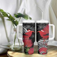 Personalized Mele Kalikimaka Hawaii Tumbler With Handle I'iwi Bird With Ohia Lehua - Black Color LT14 - Polynesian Pride