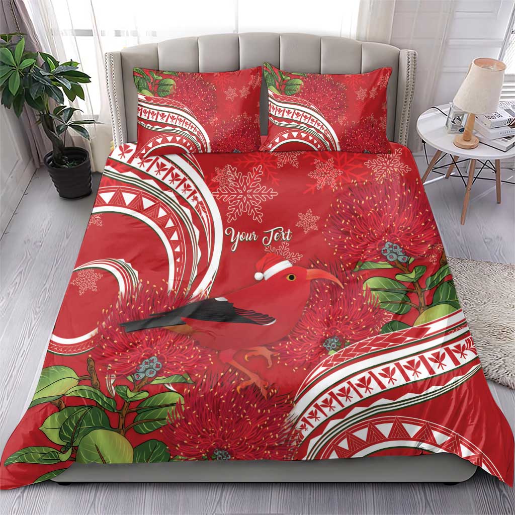 Personalized Mele Kalikimaka Hawaii Bedding Set I'iwi Bird With Ohia Lehua - Red Color LT14 - Polynesian Pride