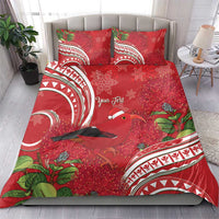 Personalized Mele Kalikimaka Hawaii Bedding Set I'iwi Bird With Ohia Lehua - Red Color LT14 - Polynesian Pride